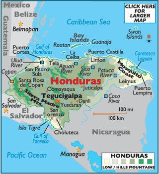 Honduras Major stadte Map